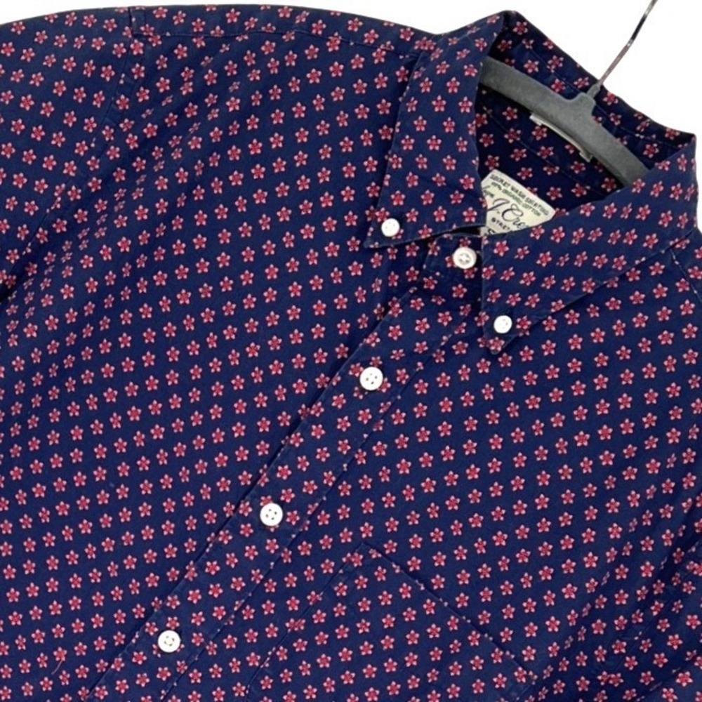 J. Crew Secret Wash Navy‎ Floral Shirt Small Stretch Poplin Boho Summer Vacation